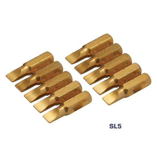 Schlitz Schraubendreher-Gold-Bits TITAN | SL 5 | Länge 25 mm | 10 Stück