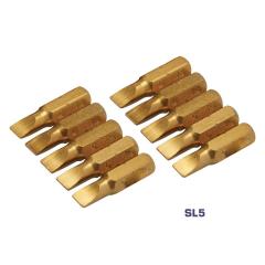 Schlitz Schraubendreher-Gold-Bits TITAN | SL 5 | Länge 25 mm | 10 Stück